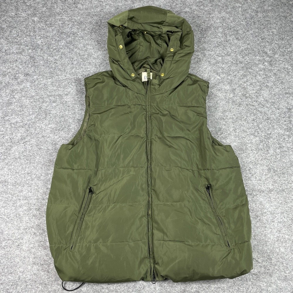 GAP Puffer Vest Womens XL Green OC Puffer Hooded Primaloft Insulated Full Zip